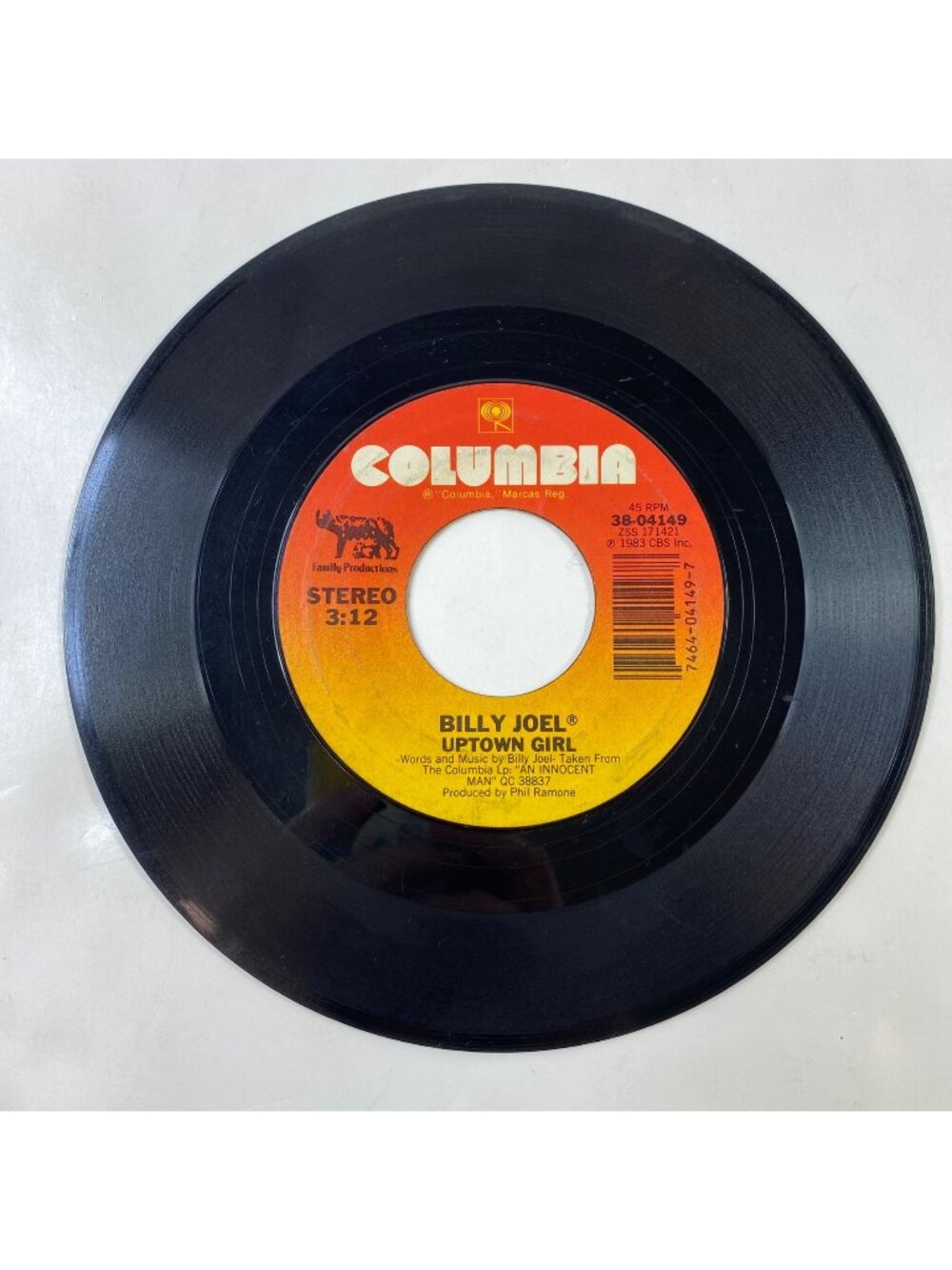Vintage Columbia Records 45 RPM Vinyl Billy Joel "Uptown Girl"/"Careless Talk"